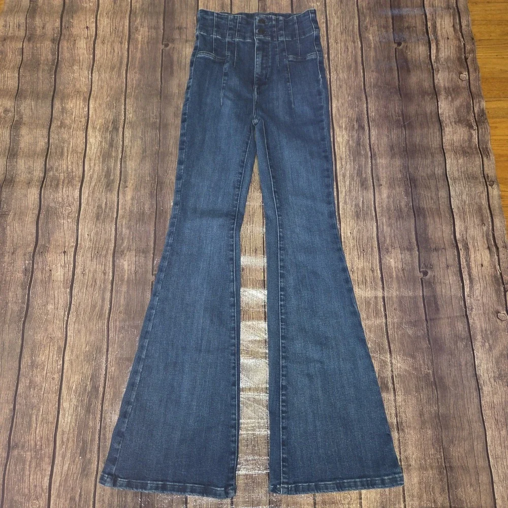Free People Jayde Flare Jeans Women 26 Blue High Rise Boho Retro Western Cowgirl